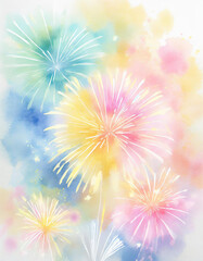 Pastel tone watercolor fireworks background illustration