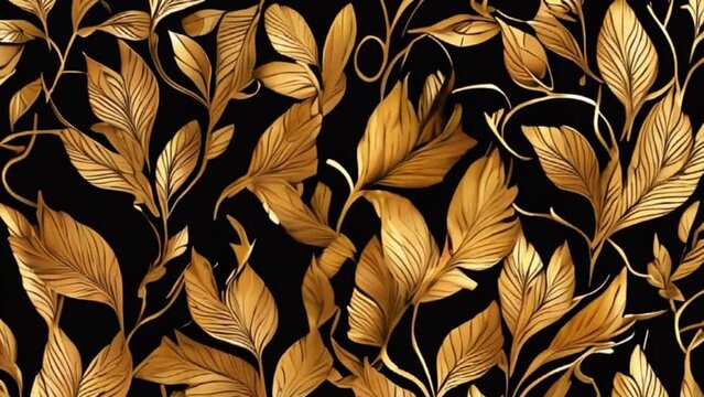 golden leaves botanical modern art , motion
