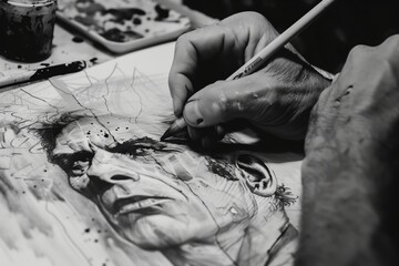 Fototapeta premium A man draws comics