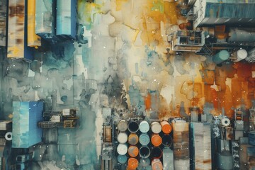 Witness the harmonious convergence of technology and art at the cutting-edge recycling plant painted in vibrant watercolors.