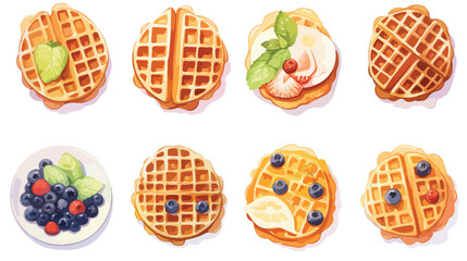 Watercolor illustrated breakfast food set waffle pa
