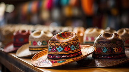 Mexican hats in a souvenir shop in Mexico, Latin America generativa IA - obrazy, fototapety, plakaty