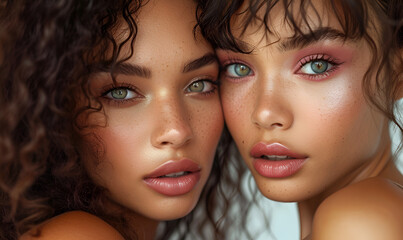 Obraz premium Fashion Models with Pink Eyeshadow
