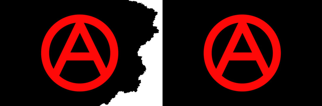 Black Anarchist flags vector with red symbol. Standard flag and with torn edges