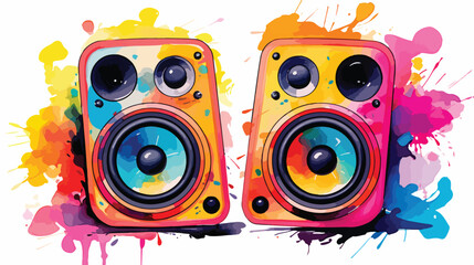 Watercolor illustration music speakers with notes p