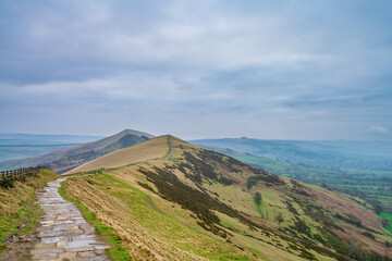 Stone footpath on the The Great Ridge hill in the English Peak District - 784876302