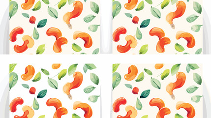Watercolor illustration of cashew pattern set isolated