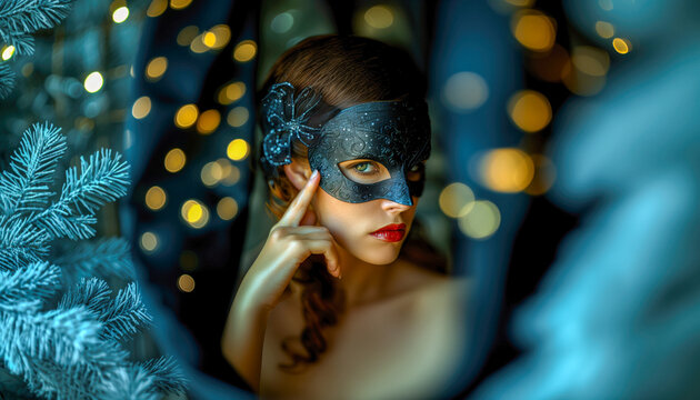 Woman with mask. Sensual woman with ball mask.