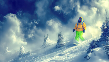Person on snowboard, person snowboarding. - obrazy, fototapety, plakaty