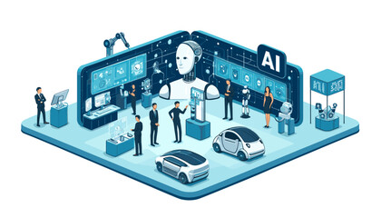 Concept of the image of an exhibition of artificial intelligence technologies. Vector illustration.