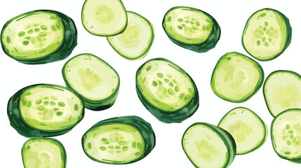 Watercolor illustration of green cucumber vegetable