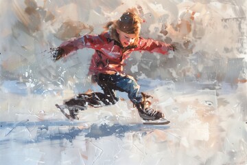 A little boy is skating - obrazy, fototapety, plakaty
