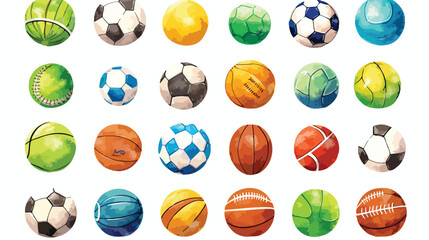 Watercolor illustration of sport balls set like wat