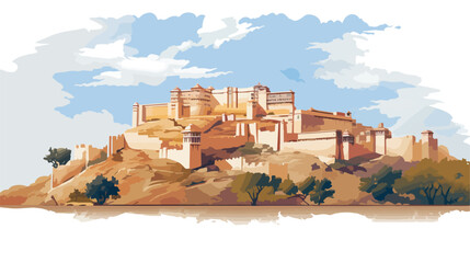 Watercolor sketch of Amer Fort Jaipur Rajasthan Ind - obrazy, fototapety, plakaty