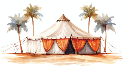 Watercolor sketch of Arabic tent on beach in vector