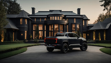 Concept Hybrid Pick Up in Driveway