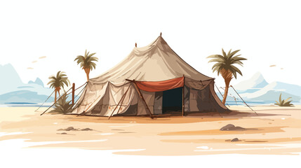 Watercolor sketch of Arabic tent on beach in vector