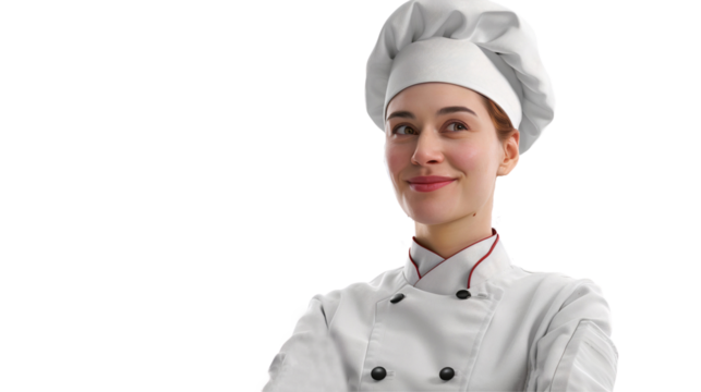 Smiling female chef close up face, isolated on transparent background - Powered by Adobe