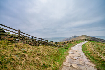 Stone footpath on the The Great Ridge hill in the English Peak District - 784880545