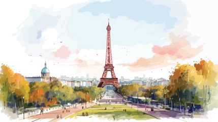 Fotobehang Watercolor sketch of Eiffel Tower Paris Capital of © Mishi