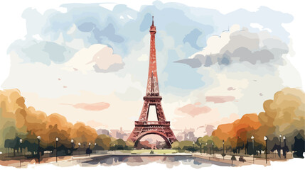 Watercolor sketch of Eiffel Tower Paris Capital of