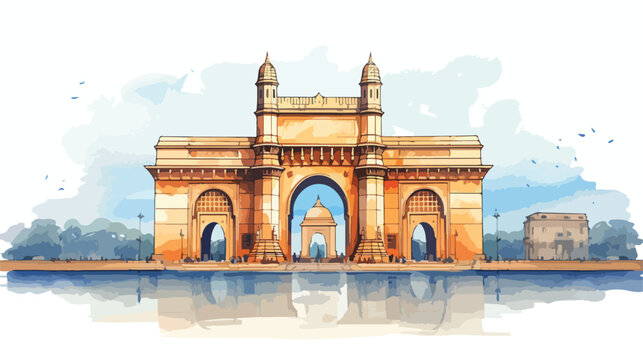 Watercolor sketch of Gateway of India Mumbai in vector