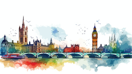 Watercolor sketch of London skyline the capital of