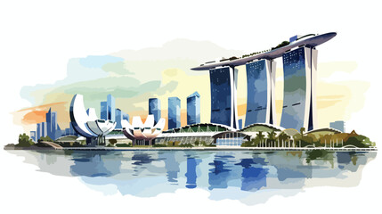Watercolor sketch of Singapore marina bay sands in - obrazy, fototapety, plakaty