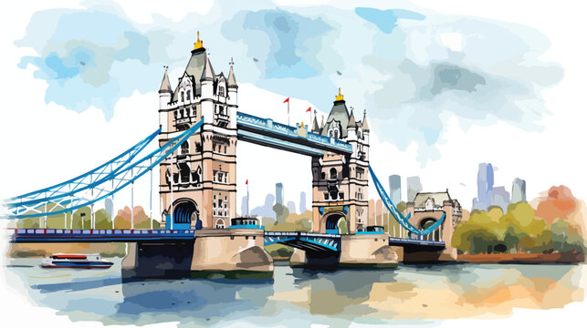 Watercolor sketch of Tower Bridge London UK United
