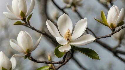 Obraz premium Magnolia flower on a branch close up