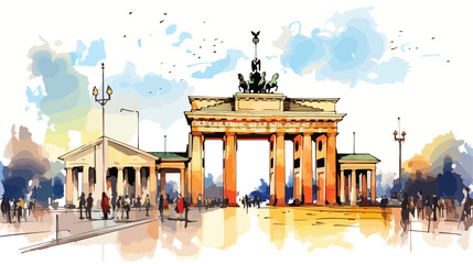 Watercolor sketch with splash of Brandenburg Gate B - obrazy, fototapety, plakaty