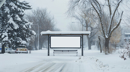 A North American bus stop features a blank