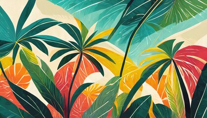 Fototapeta premium Tropical artistic seventies poster background illustration 
