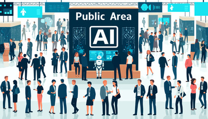 Concept of the image of an exhibition of artificial intelligence technologies. Vector illustration.