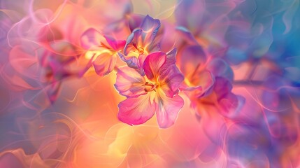 Macro abstract, unique floral essence, watercolor blend, sunrise lighting, high resolution 