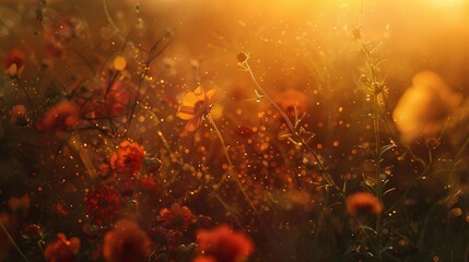 Close-up, flower abstraction, wild meadow feel, golden hour, breezy, natural hues 