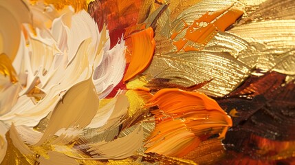 Close view, autumnal equinox, abstract bloom, golden leaves palette, harvest light - obrazy, fototapety, plakaty
