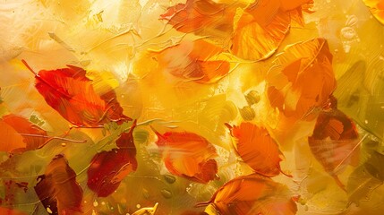 Close view, autumnal equinox, abstract bloom, golden leaves palette, harvest light  - obrazy, fototapety, plakaty