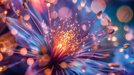 Macro view, New Year's eve, unique flower concept, fireworks colors, celebration light