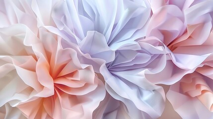 Zoom in, abstract floral, origami folds, paper texture, pastel shades, delicate precision