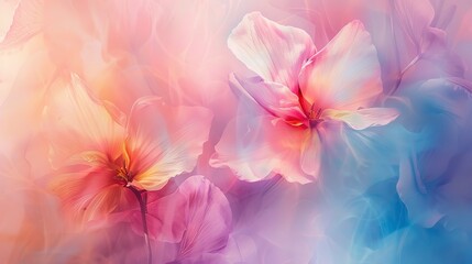 Close up, abstract flower artistry, soft watercolor hues, dreamy blur, gentle light