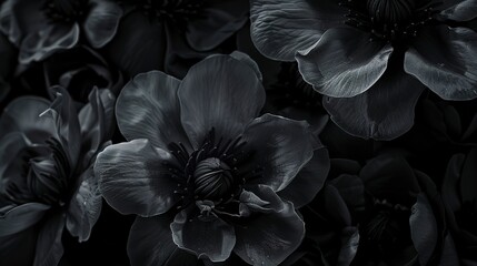 Close shot, abstract floral, minimalist concept for modern decor, monochrome with pop, night mode