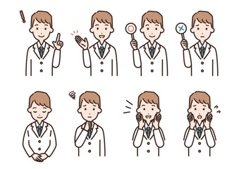 白衣姿の男性の表情セット＿上半身