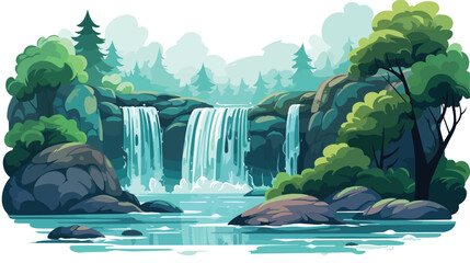 Waterfall is a natural work of creativity. 2d flat