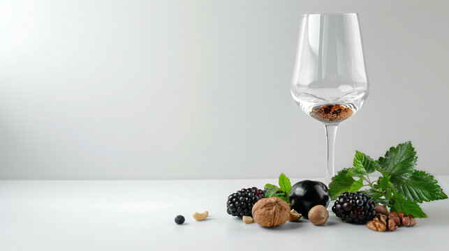 An empty wine glass is depicted with a tiny
