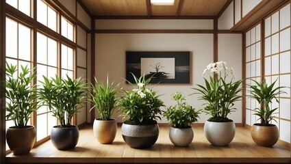 Fototapeta na wymiar Interior Decoration with Flower Pot Japan