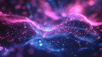 Tafelkleed Futuristic Digital Landscape: Abstract Neon Particle Waves - Dynamic Background for Technology Presentations and Sci-Fi Visualizations © Mbrhan