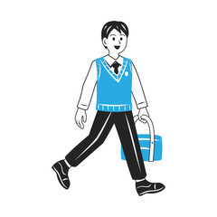 歩いているベストを着た男子中学生。シンプルなベクターイラスト。
Walking middle school student boy wearing a vest. Simple vector illustration.