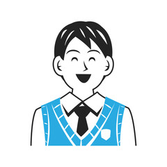 ベストを着た笑顔の中学生の顔。シンプルなベクターイラスト。
Face of a smiling middle school student wearing a vest. Simple vector illustration.