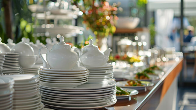Buffet Table with dishware waiting for guests